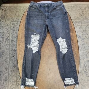 Fashion Nova Black High Rise Distressed Cropped Boyfriend Jeans Size Junior's 11